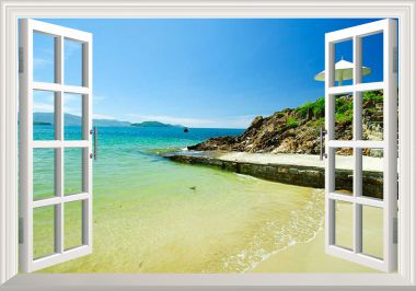 Tranh dán tường cửa sổ 3D bãi biển đẹp Việt Nam