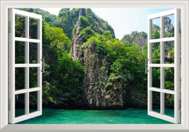 Tranh dán tường cửa sổ 3D động Phong Nha