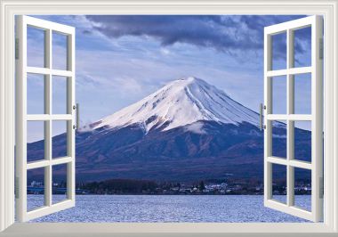 Tranh dán tường cửa sổ 3D núi Phú Sĩ