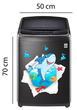 Decal trang trí máy giặt 3D cá mập và bạn