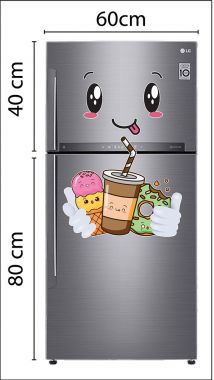 Decal trang trí tủ lạnh kem nước và bánh