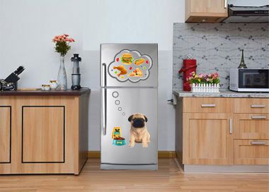 Decal trang trí tủ lạnh cún con cùng thiên đường thức ăn