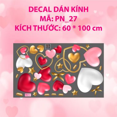 DECAL TRANG TRÍ QUỐC TẾ PHỤ NỮ 8-3 BONG BÓNG TÁI TIM