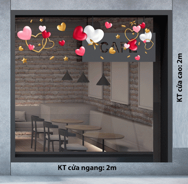 DECAL TRANG TRÍ QUỐC TẾ PHỤ NỮ 8-3 BONG BÓNG TÁI TIM