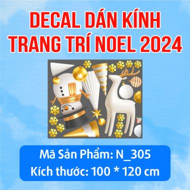 DECAL TRANG TRÍ GIÁNG SINH NGƯỜI TUYẾT VÀ TUẦN LỘC TRẮNG VÀNG 