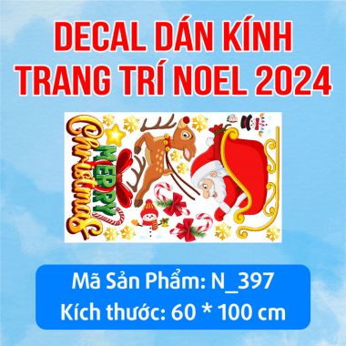 DECAL TRANG TRÍ GIÁNG SINH ÔNG GIÀ NOEL TRÊN XE KÉO VÀ NGƯỜI TUYẾT NHỎ