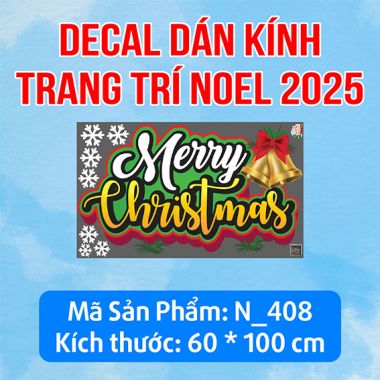 DECAL TRANG TRÍ GIÁNG SINH 2025 ÔNG NOEL VÀ NHỮNG NGƯỜI BẠN BÊN CÂY THÔNG XANH