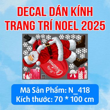 DECAL TRANG TRÍ GIÁNG SINH ÔNG GIÀ NOEL VÀ TÚI QUÀ ĐỎ