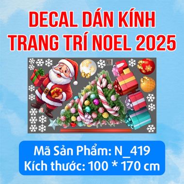 DECAL TRANG TRÍ GIÁNG SINH 2025 ÔNG NOEL VÀ NHỮNG NGƯỜI BẠN BÊN CÂY THÔNG XANH
