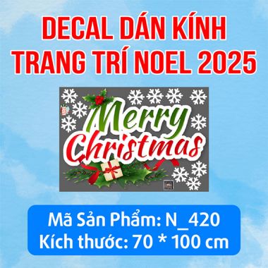 DECAL TRANG TRÍ GIÁNG SINH BẢNG CHỮ MERRY CHRISTMAS VÀ BÔNG TUYẾT TRẮNG