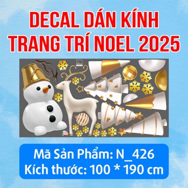 DECAL TRANG TRÍ GIÁNG SINH NGƯỜI TUYẾT VÀ TUẦN LỘC TRẮNG VÀ NHỮNG CÂY THÔNG