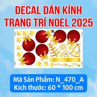 DECAL TRANG TRÍ GIÁNG SINH CHÂU NHŨ ĐỎ NƠ VÀNG