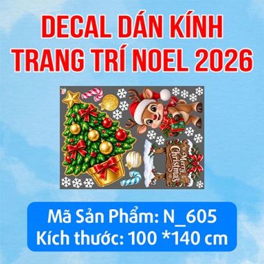 DECAL DÁN KÍNH TRANG TRÍ NOEL CÂY THÔNG VÀ TUẦN LỘC NHỎ