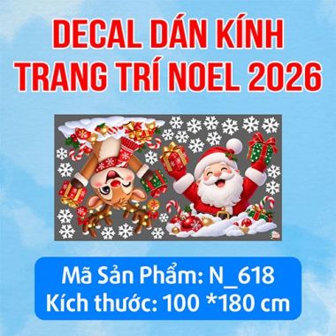 TRANG TRÍ GIÁNG SINH TRÊN CỬA KÍNH ÔNG GIÀ NOEL VÀ TUẦN LỘC ÔM QUÀ