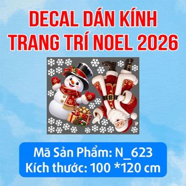 DECAL DÁN KÍNH TRANG TRÍ GIÁNG SINH ÔNG GIÀ NOEL VÀ NGƯỜI TUYẾT ĐỎ