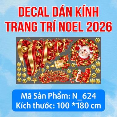 DECAL DÁN KÍNH TRANG TRÍ NOEL CÂY THÔNG VÀ VÒNG NGUYỆT QUẾ ĐỎ