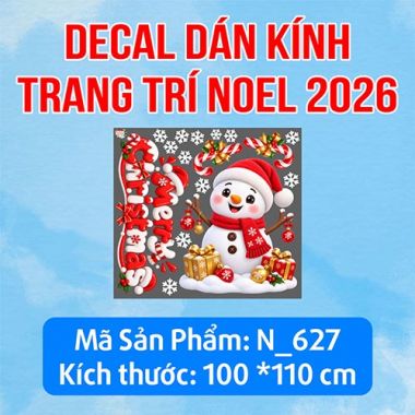 DECAL DÁN KÍNH NOEL NGƯỜI TUYẾT ĐỎ VÀ CHỮ MERRY CHRISTMAS
