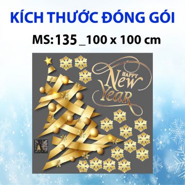 DECAL TRANG TRÍ NOEL COMBO MERRY CHRISTMAS AND HAPPY NEW YEAR VÀNG