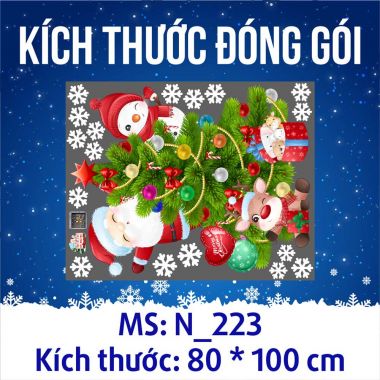 DECAL TRANG TRÍ GIÁNG SINH NHỮNG NGƯỜI BẠN NHỎ TINH NGHỊCH BÊN CÂY THÔNG