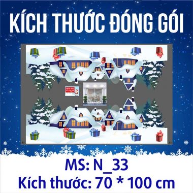 Decal trang trí Noel 2021 chân thông xanh và ngôi nhà tuyết 2