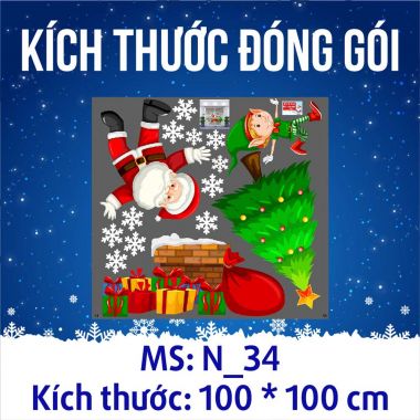 Decal trang trí Noel ông già noel và lò sưởi