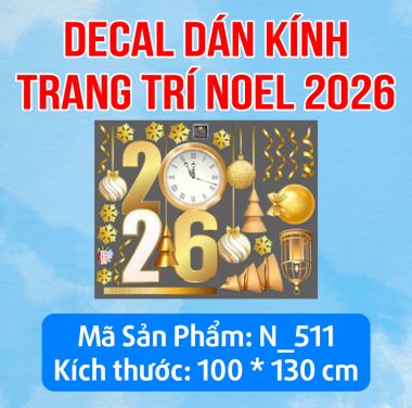 DECAL TRANG TRÍ GIÁNG SINH CHUÔNG VÀNG VÀ TRÁI CHÂU 2026