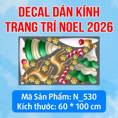 DECAL TRANG TRÍ GIÁNG SINH CÂY THÔNG XANH VÀ ĐÔI TUẦN LỘC VÀNG