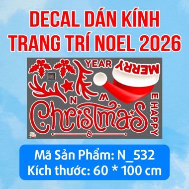 DECAL TRANG TRÍ NOEL MŨ ĐỎ MERRY CHRISMAST