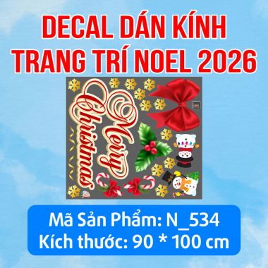 DECAL TRANG TRÍ NOEL MERRY CHIRSMAST VÀ NƠ ĐỎ