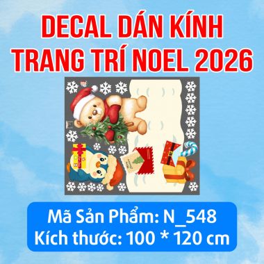 DECAL TRANG TRÍ NOEL GẤU NHỎ VÀ CHIM CÁNH CỤT TRÊN CÁNH ĐỒNG TUYẾT