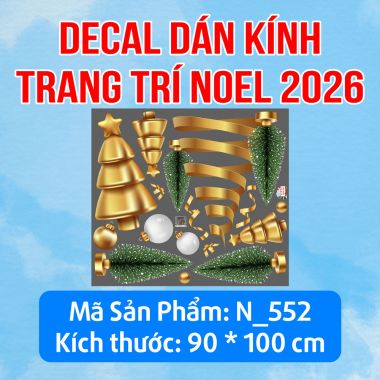 DECAL TRANG TRÍ NOEL CHO TIỆM SPA NHỮNG CÂY THÔNG XANH VÀNG TRANG TRÍ