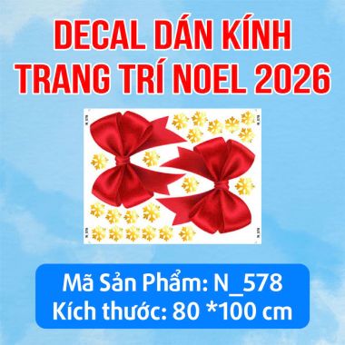 DECAL TRANG TRÍ GIÁNG SINH CẶP NƠ ĐỎ VÀ BÔNG TUYẾT VÀNG