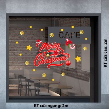 DECAL TRANG TRÍ NOEL BỘ CHỮ MERRY CHIRSMAST ĐỎ VÀ NGÔI SAO NHỎ