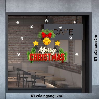 DECAL TRANG TRÍ GIÁNG SINH BẢNG CHỮ MERRY CHRISTMAS VÀ QUẢ CHÂU