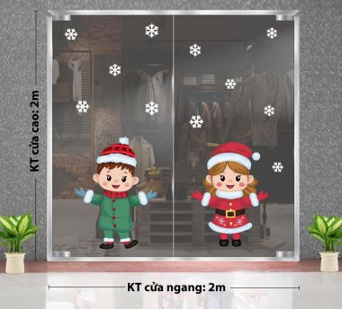 DECAL TRANG TRÍ GIÁNG SINH HAI NGƯỜI BẠN NHỎ DƯỚI TUYẾT RƠI