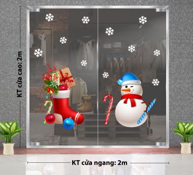 DECAL TRANG TRÍ GIÁNG SINH NGƯỜI TUYẾT VÀ CHIẾC VỚ ĐỎ