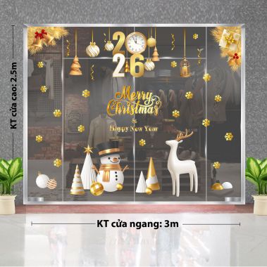 DECAL TRANG TRÍ NOEL CHO THẨM MỸ VIỆN TUẦN LỘC VÀ NGƯỜI TUYẾT TRẮNG DƯỚI DÂY THÔNG VÀ CHUÔNG TREO