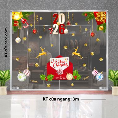 DECAL TRANG TRÍ NOEL CHO NHÀ HÀNG THIỆP GIÁNG SINH ĐỎ