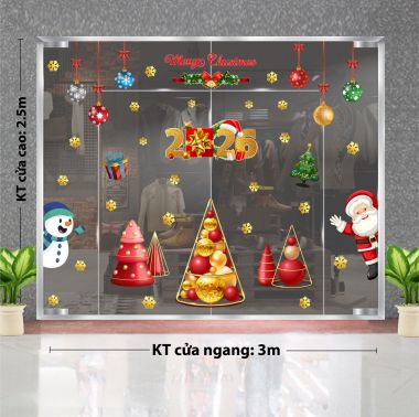 DECAL TRANG TRÍ GIÁNG SINH CHO TRƯỜNG DƯƠNG MINH CÂY THÔNG ĐỎ VÀ ÔNG NOEL NGƯỜI TUYẾT