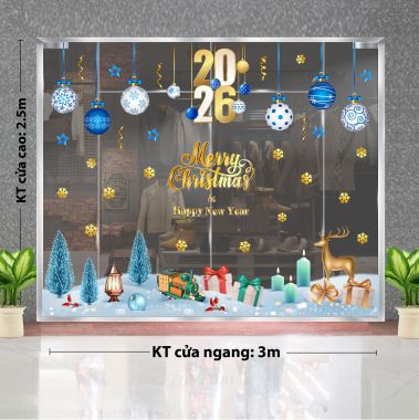 DECAL TRANG TRÍ NOEL CHO THẨM MỸ VIỆN QUẢ CHÂU XANH TRẮNG VÀ NGỌN ĐỒI TUYẾT VÀ NẾN XANH