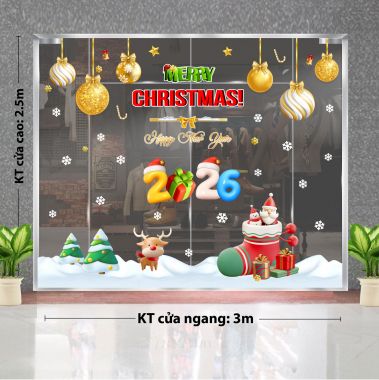 DECAL TRANG TRÍ GIÁNG SINH ÔNG NOEL TRONG CHIẾC HÀI ĐỎ TRÊN NÚI TUYẾT