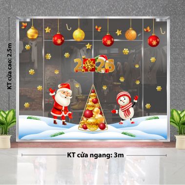 DECAL TRANG TRÍ GIÁNG SINH NGỌN ĐỒI TUYẾT VÀ ÔNG NOEL BÊN NGƯỜI TUYẾT