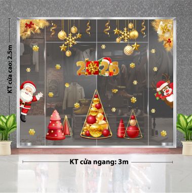 DECAL TRANG TRÍ GIÁNG SINH CHO TIỆM BÁNH NOEL VỚI SẮC VÀNG ĐỎ