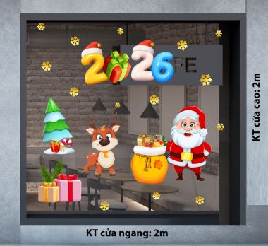 DECAL TRANG TRÍ GIÁNG SINH CHO CỬA HÀNG TIỆN LỢI ÔNG NOEL VÀ TÚI QUÀ