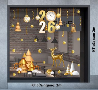 DECAL TRANG TRÍ GIÁNG SINH HƯƠU BÊN THÔNG VÀNG