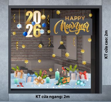 DECAL TRANG TRÍ GIÁNG SINH THÀNH PHỐ TUYẾT TRONG ĐÊM DƯỚI NẾN XANH 2026