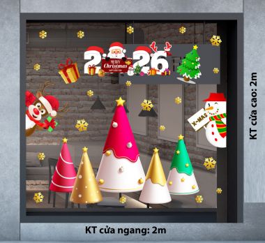 DECAL TRANG TRÍ GIÁNG SINH NHỮNG CÂY THÔNG SẮC MÀU BÊN TUẦN LỘC VÀ NGƯỜI TUYẾT