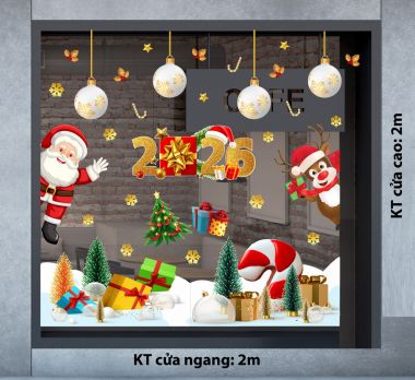 DECAL TRANG TRÍ GIÁNG SINH CHO CỬA HÀNG THỜI TRANG NHỮNG QUẢ CHÂU TRẮNG VÀ NGỌN ĐỒI TUYẾT