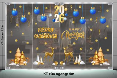 DECAL TRANG TRÍ GIÁNG SINH CHO SẢNH CHUNG CƯ HÀNG CHÂU XANH VÀ ĐÔI TUẦN LỘC VÀNG