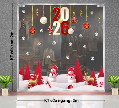 TRANG TRÍ NOEL TIỆM TRÀ SỮA NHỮNG QUẢ CHÂU TRẮNG ĐỎ VÀ ĐÔI NGƯỜI TUYẾT ĐỎ